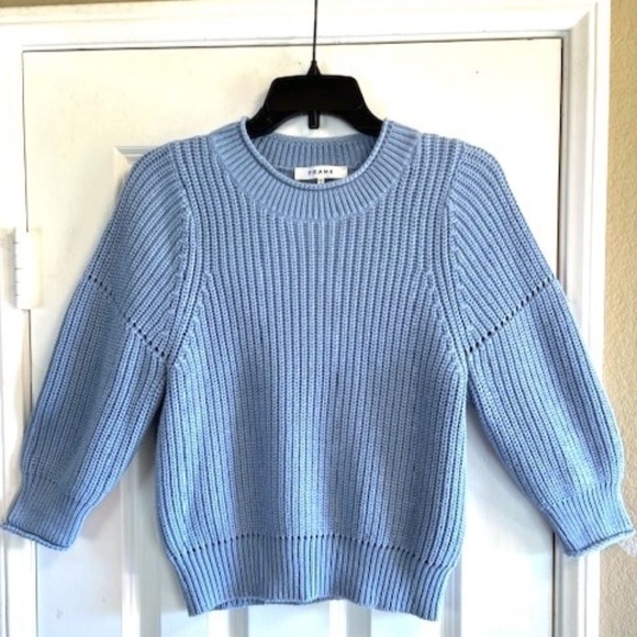 FRAME Puff-Sleeve Chunky Ribbed Knit Cotton/Cashmere Sweater NWOT/sz XS - Picture 5 of 15